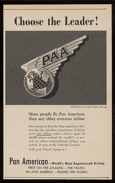 1955 A Pan American ad showing the crew wing.